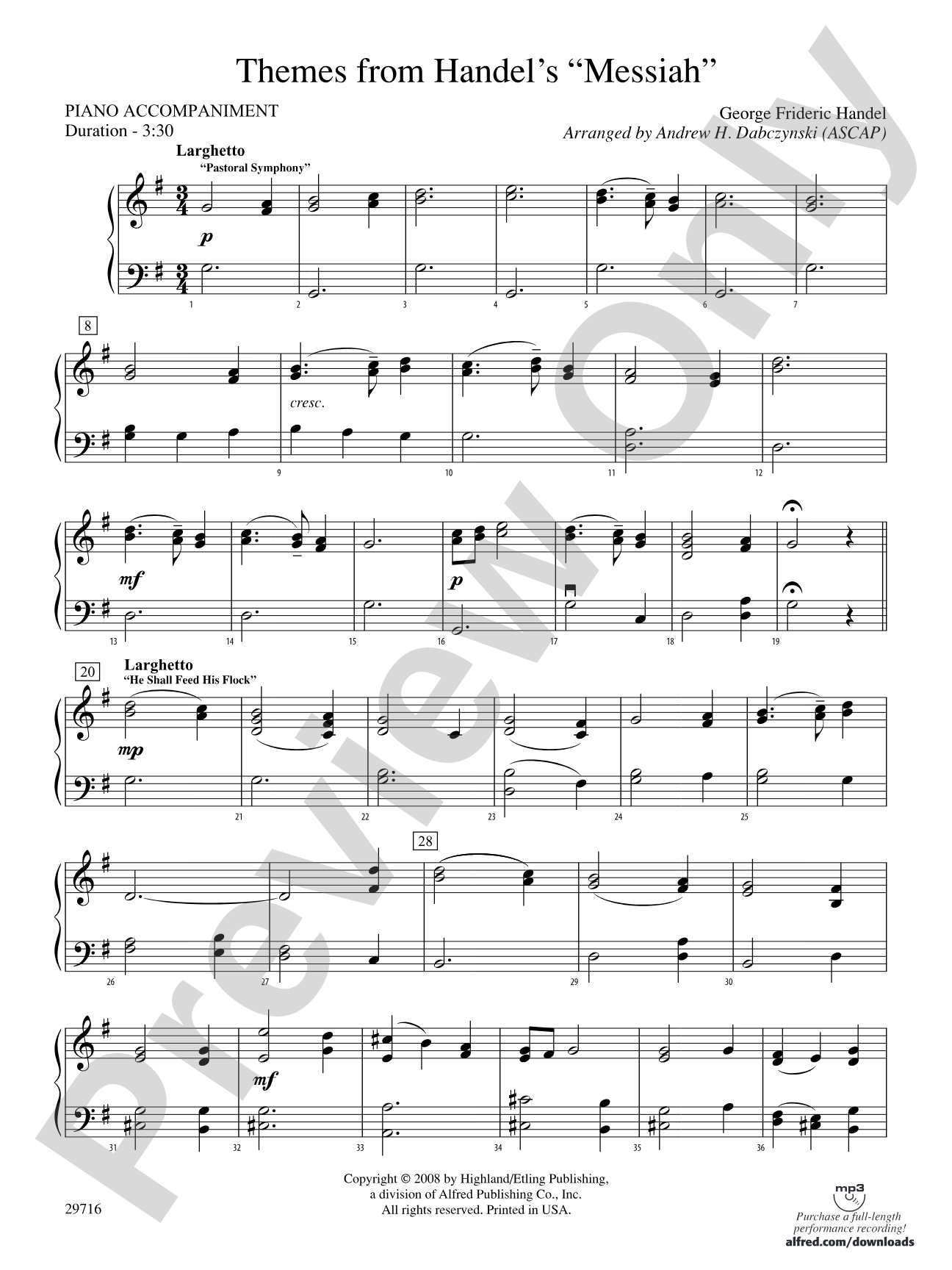 Themes from Handel's Messiah: Piano Accompaniment