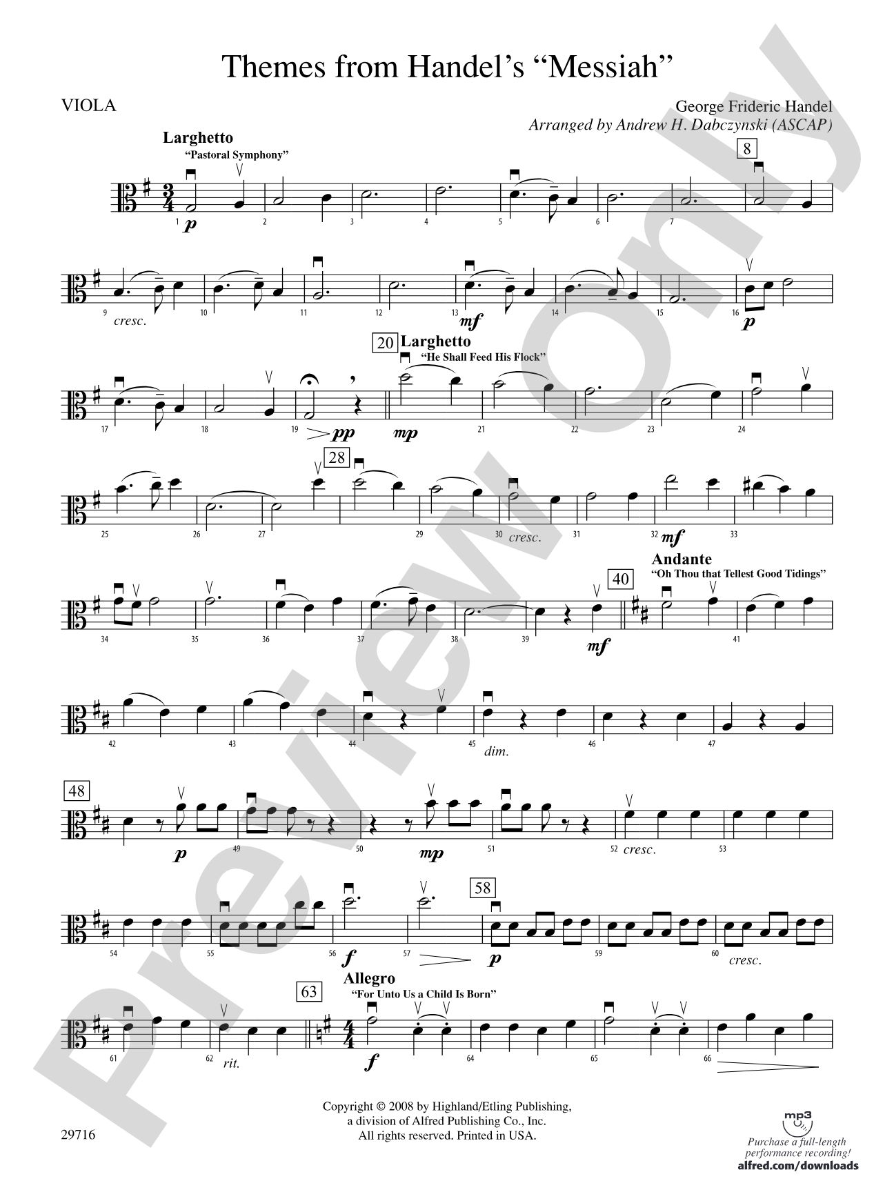 Themes from Handel's Messiah: Viola