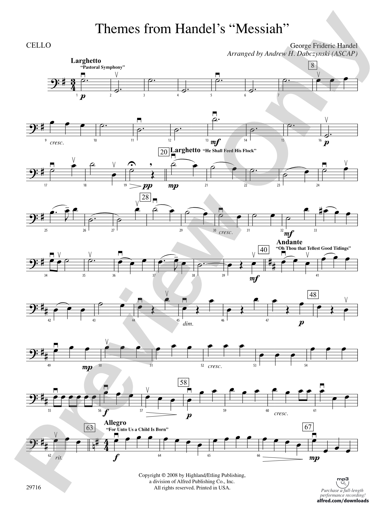 Themes from Handel's Messiah: Cello