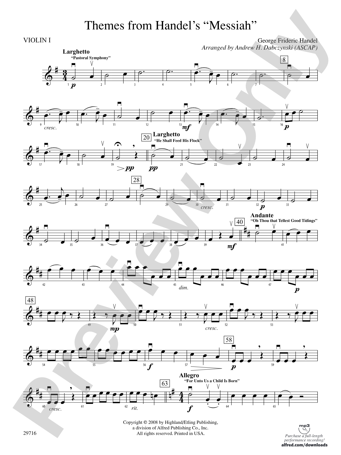 Themes from Handel's Messiah: 1st Violin