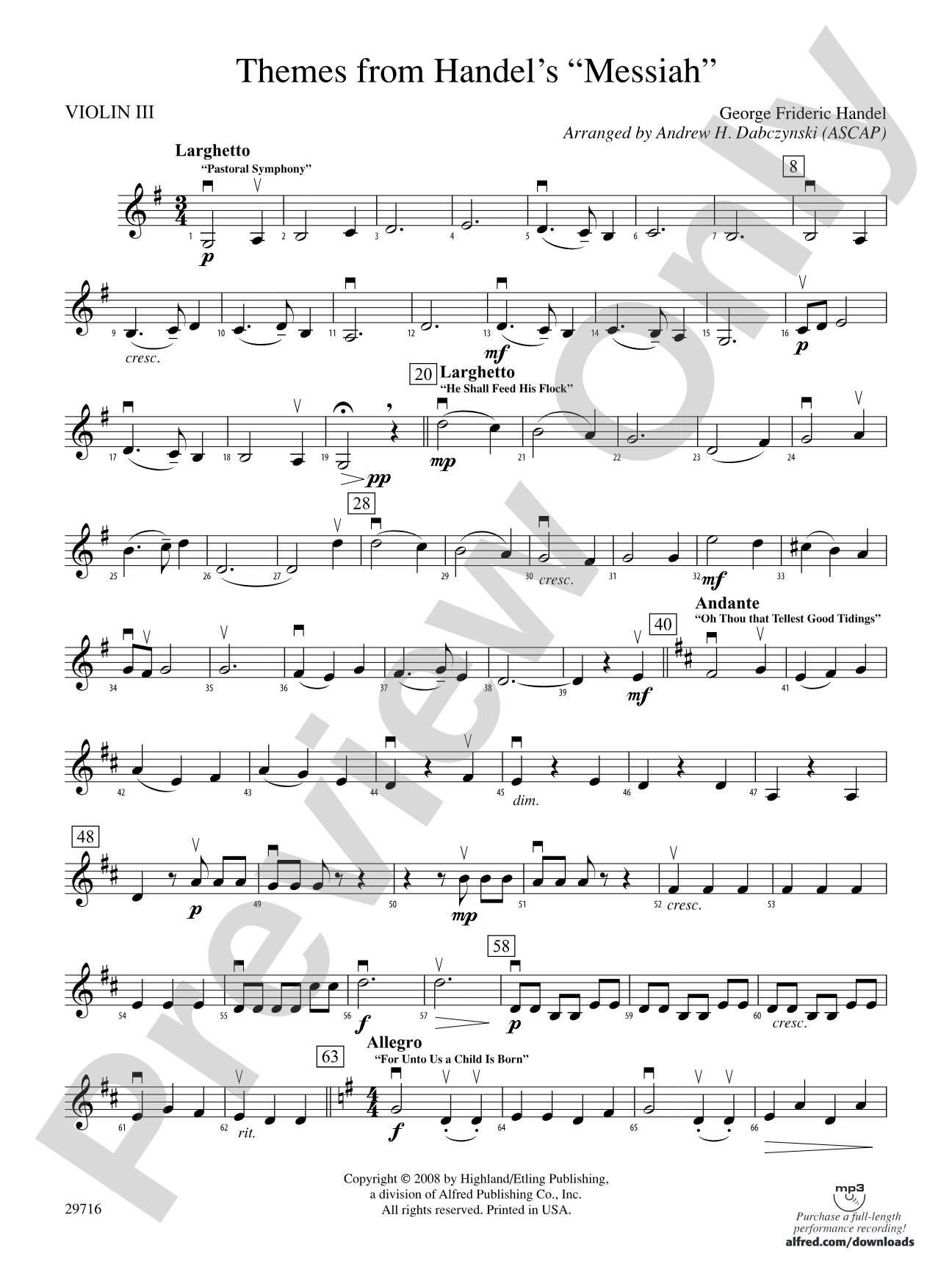 Themes from Handel's Messiah: 3rd Violin (Viola [TC])