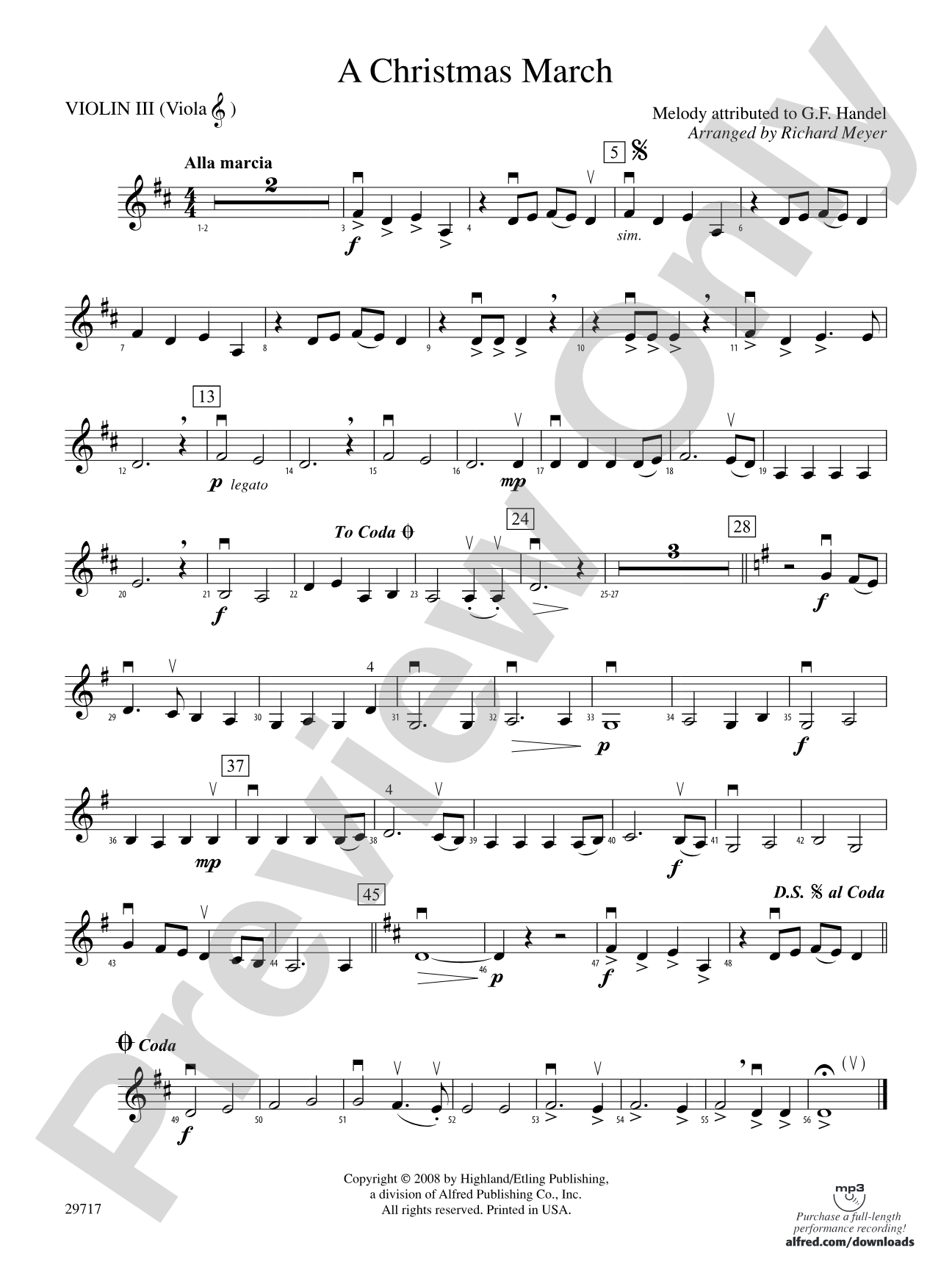 A Christmas March: 3rd Violin (Viola [TC])