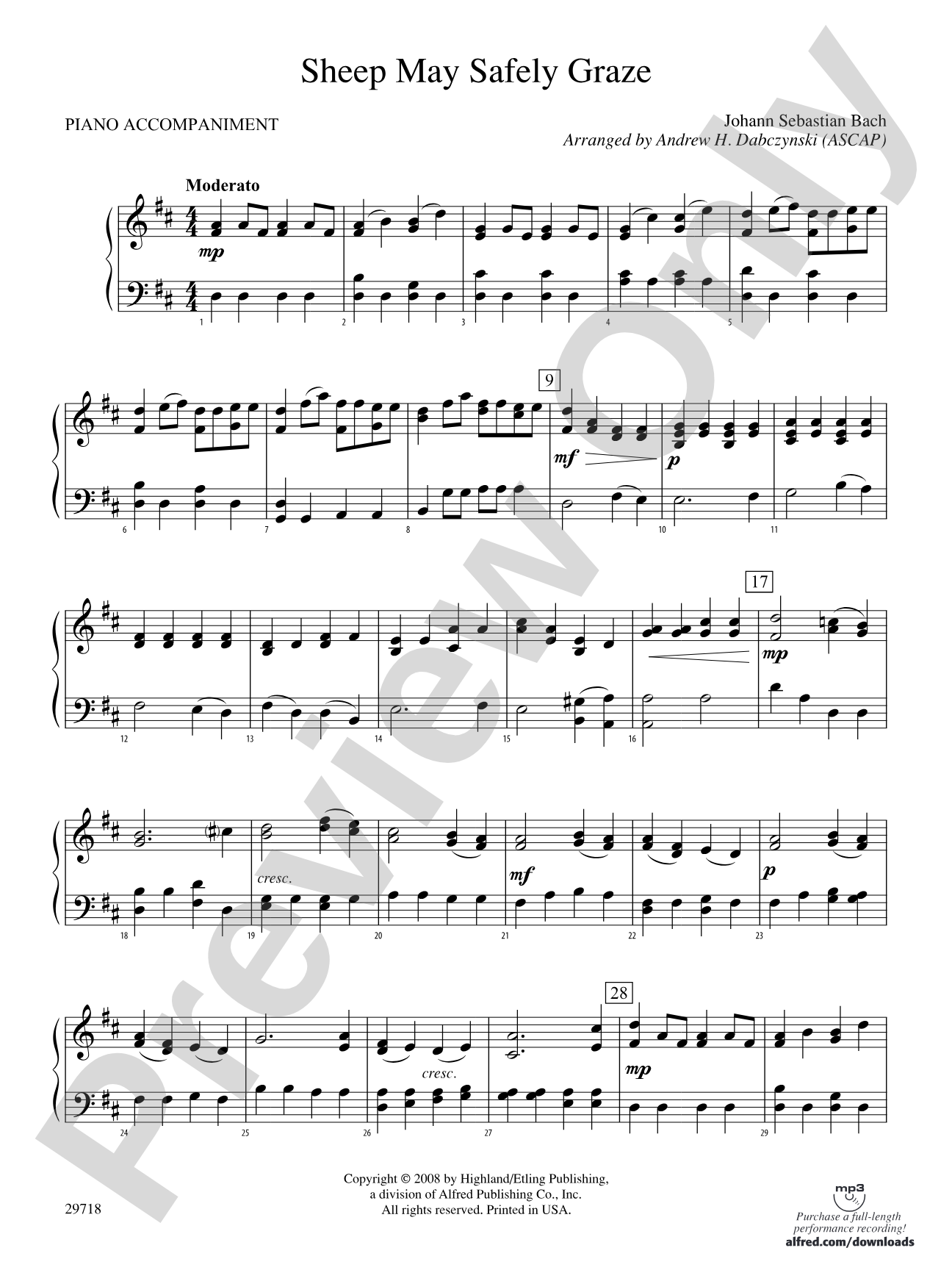 Sheep May Safely Graze: Piano Accompaniment