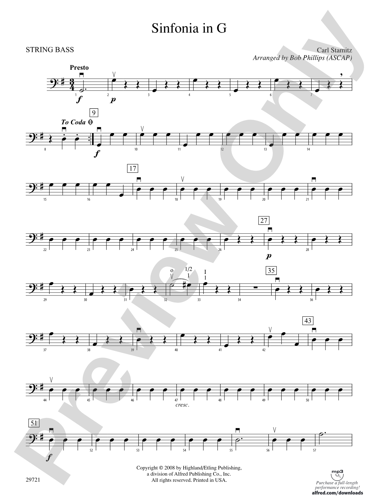 Sinfonia in G: String Bass