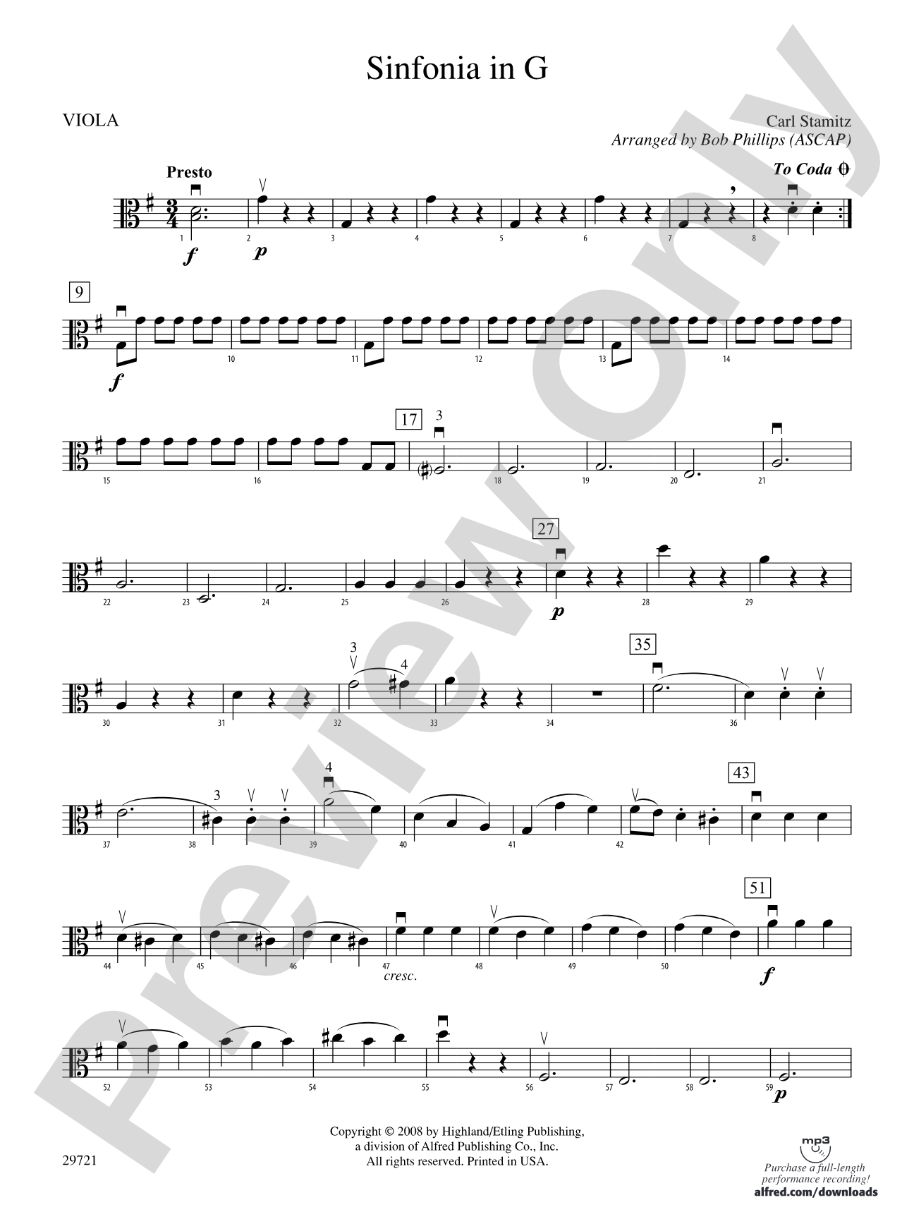 Sinfonia in G: Viola