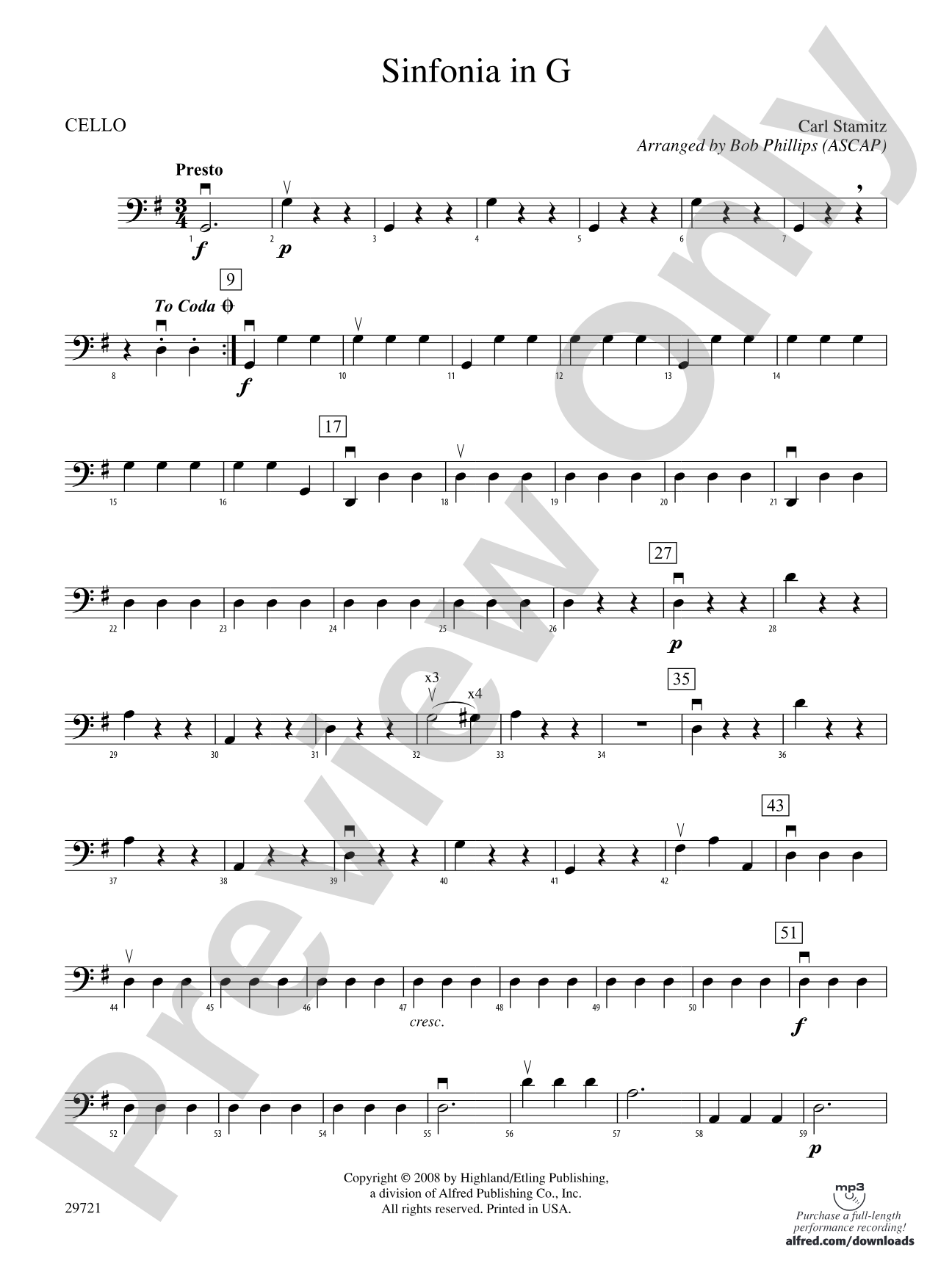 Sinfonia in G: Cello