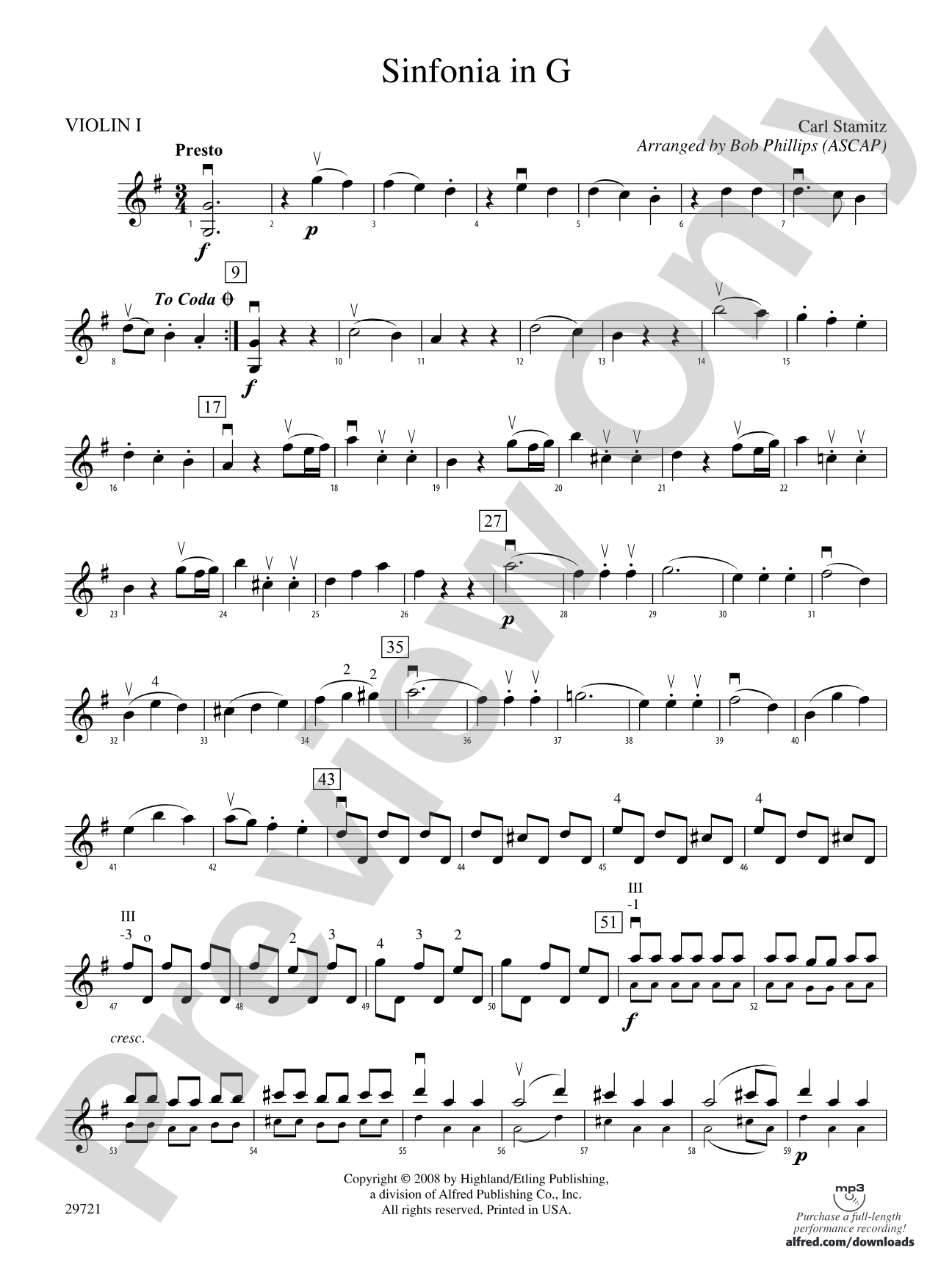 Sinfonia in G: 1st Violin