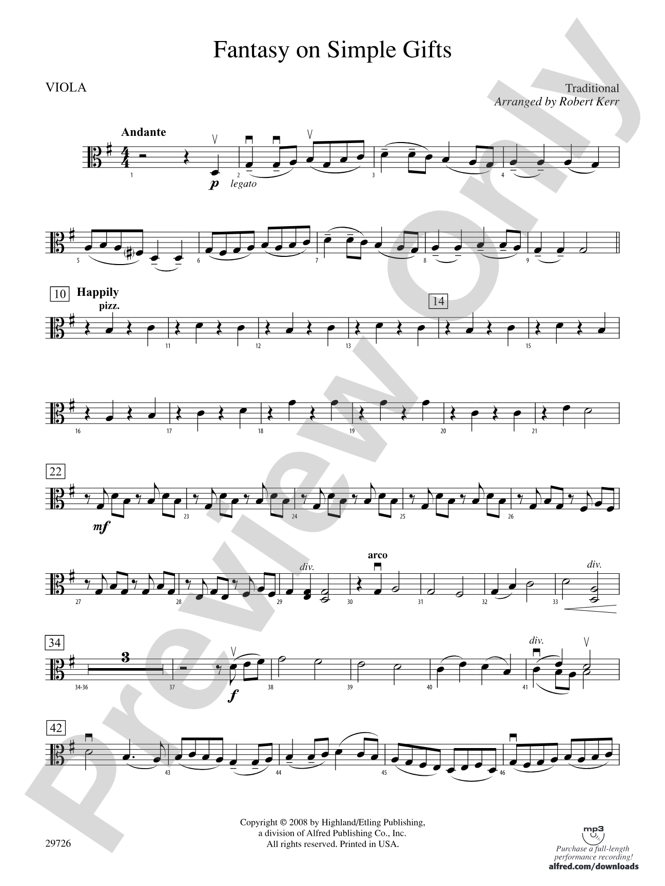 Fantasy on Simple Gifts: Viola