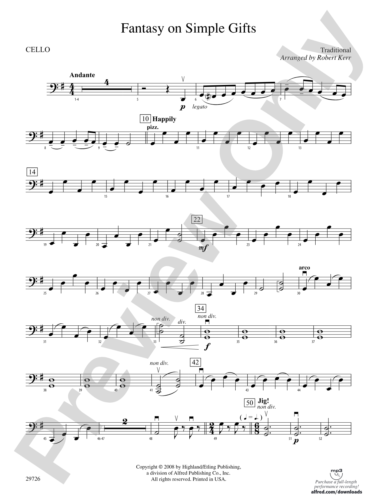 Fantasy on Simple Gifts: Cello
