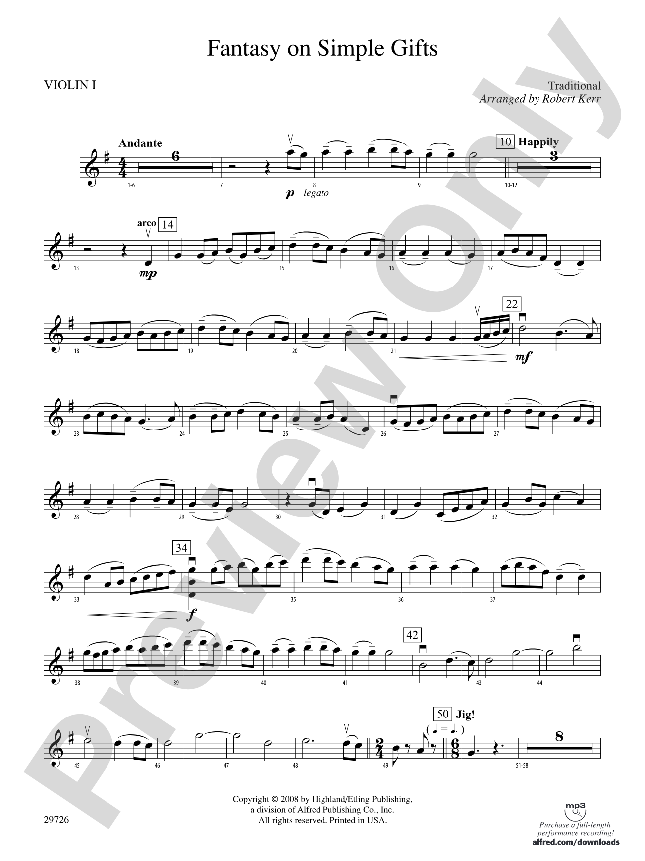 Fantasy on Simple Gifts: 1st Violin