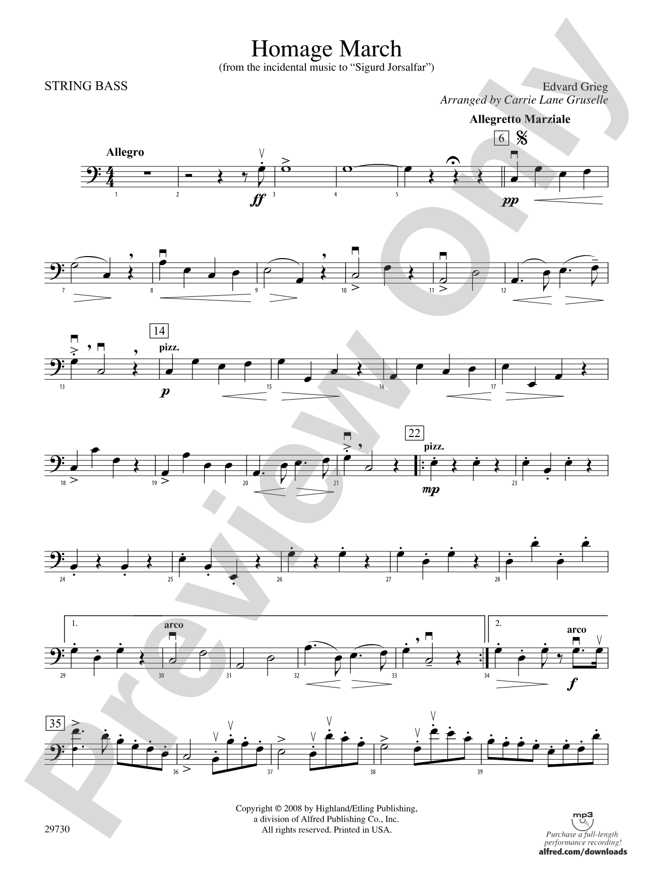 Homage March (from the incidental music to Sigurd Jorsalfar): String Bass