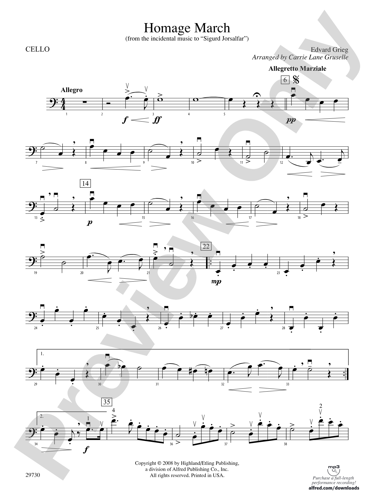 Homage March (from the incidental music to Sigurd Jorsalfar): Cello
