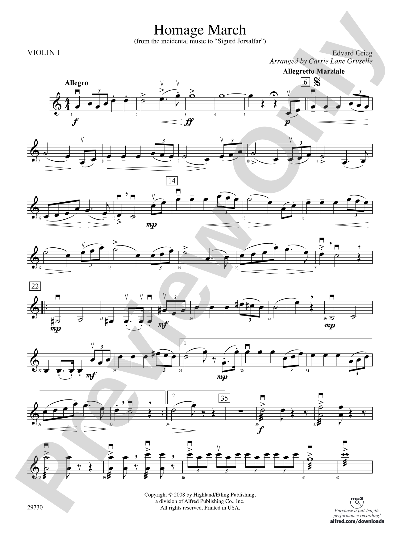 Homage March (from the incidental music to Sigurd Jorsalfar): 1st Violin