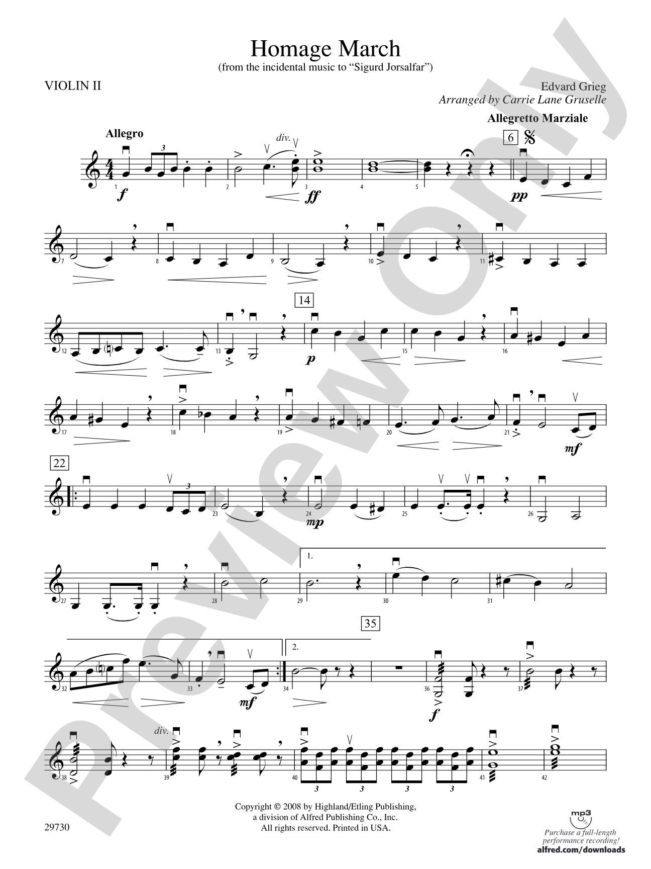 Homage March (from the incidental music to Sigurd Jorsalfar): 2nd Violin