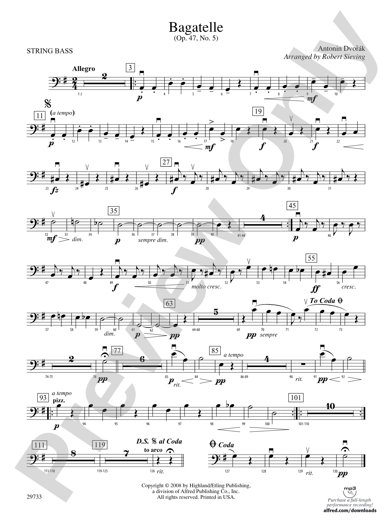 Bagatelle (from Op. 47, No. 5): String Bass