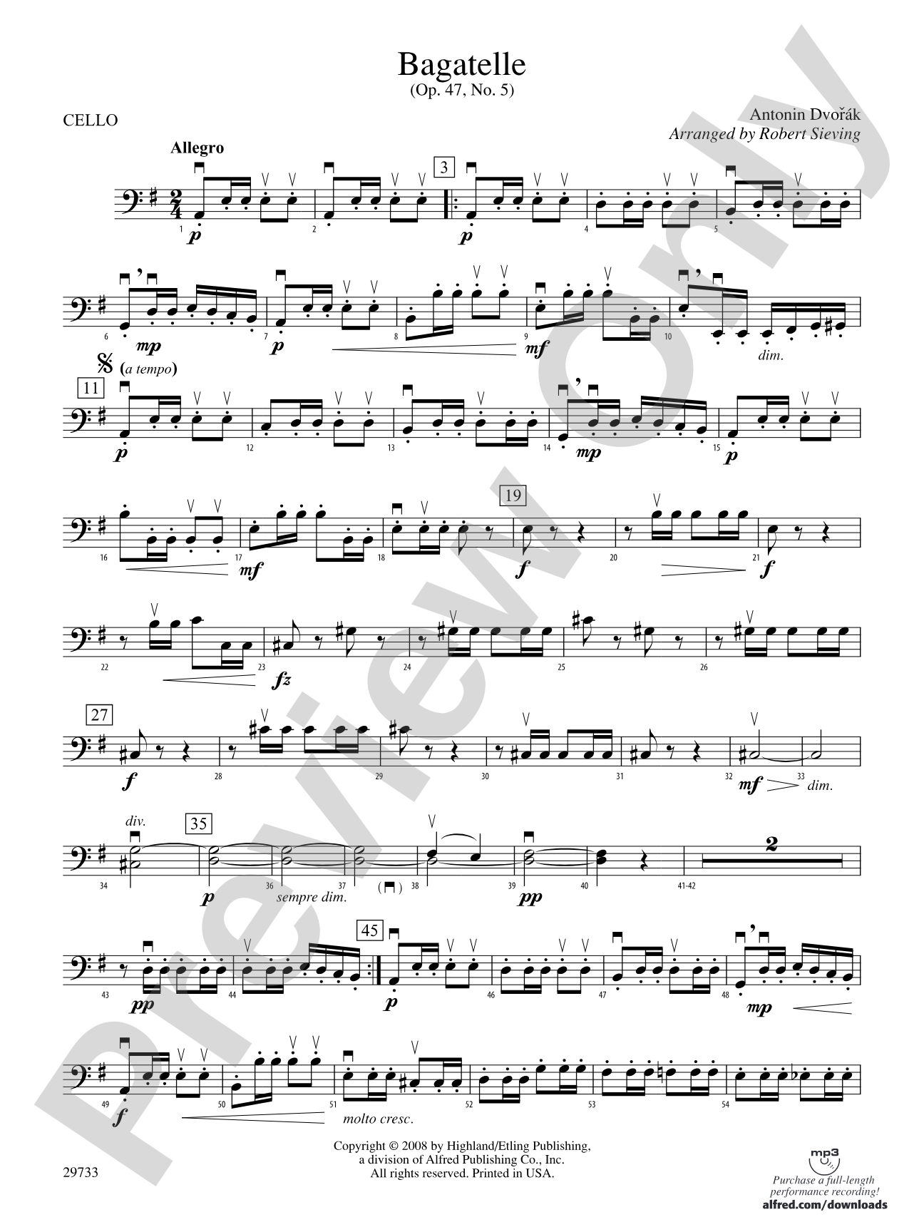 Bagatelle (from Op. 47, No. 5): Cello