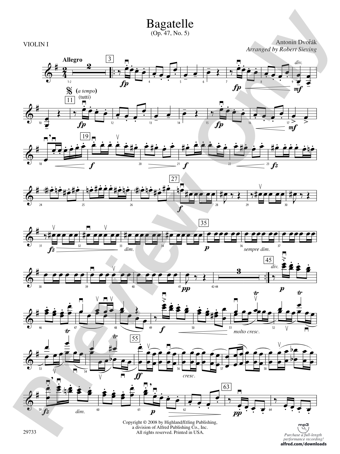Bagatelle (from Op. 47, No. 5): 1st Violin