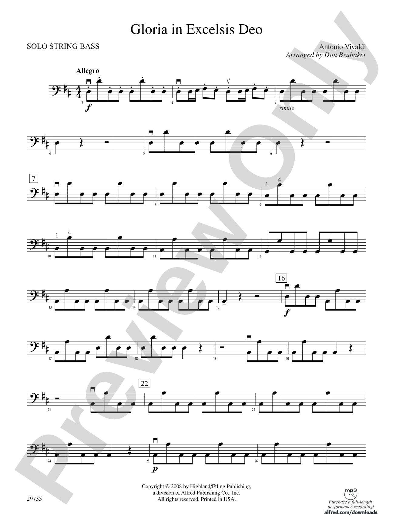 Gloria In Excelsis Deo: Solo String Bass