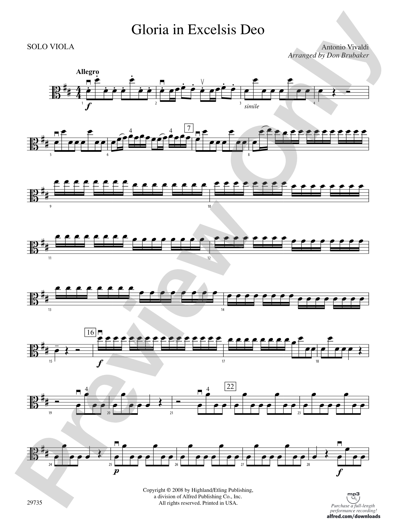 Gloria In Excelsis Deo: Solo Viola