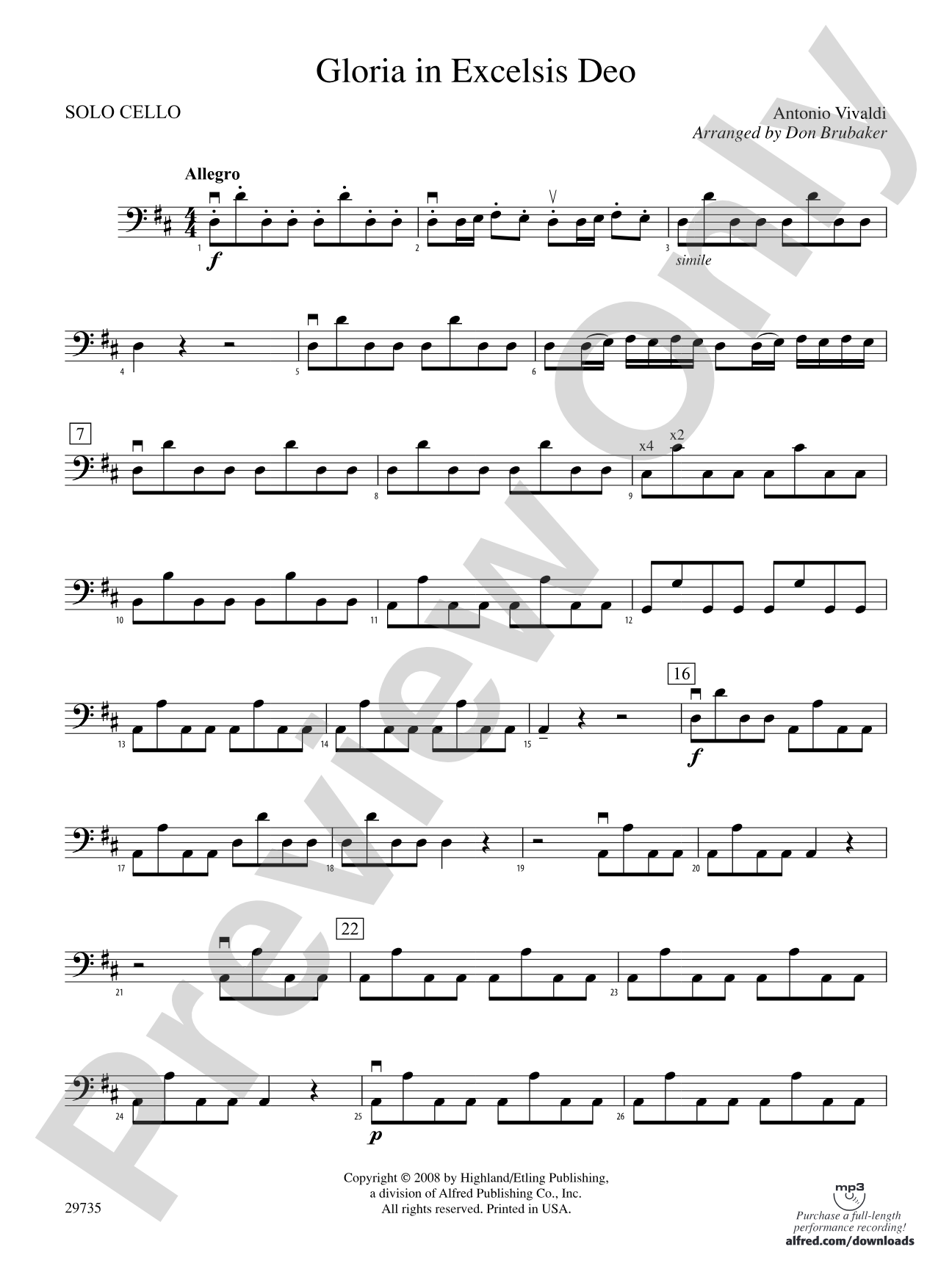 Gloria In Excelsis Deo: Solo Cello