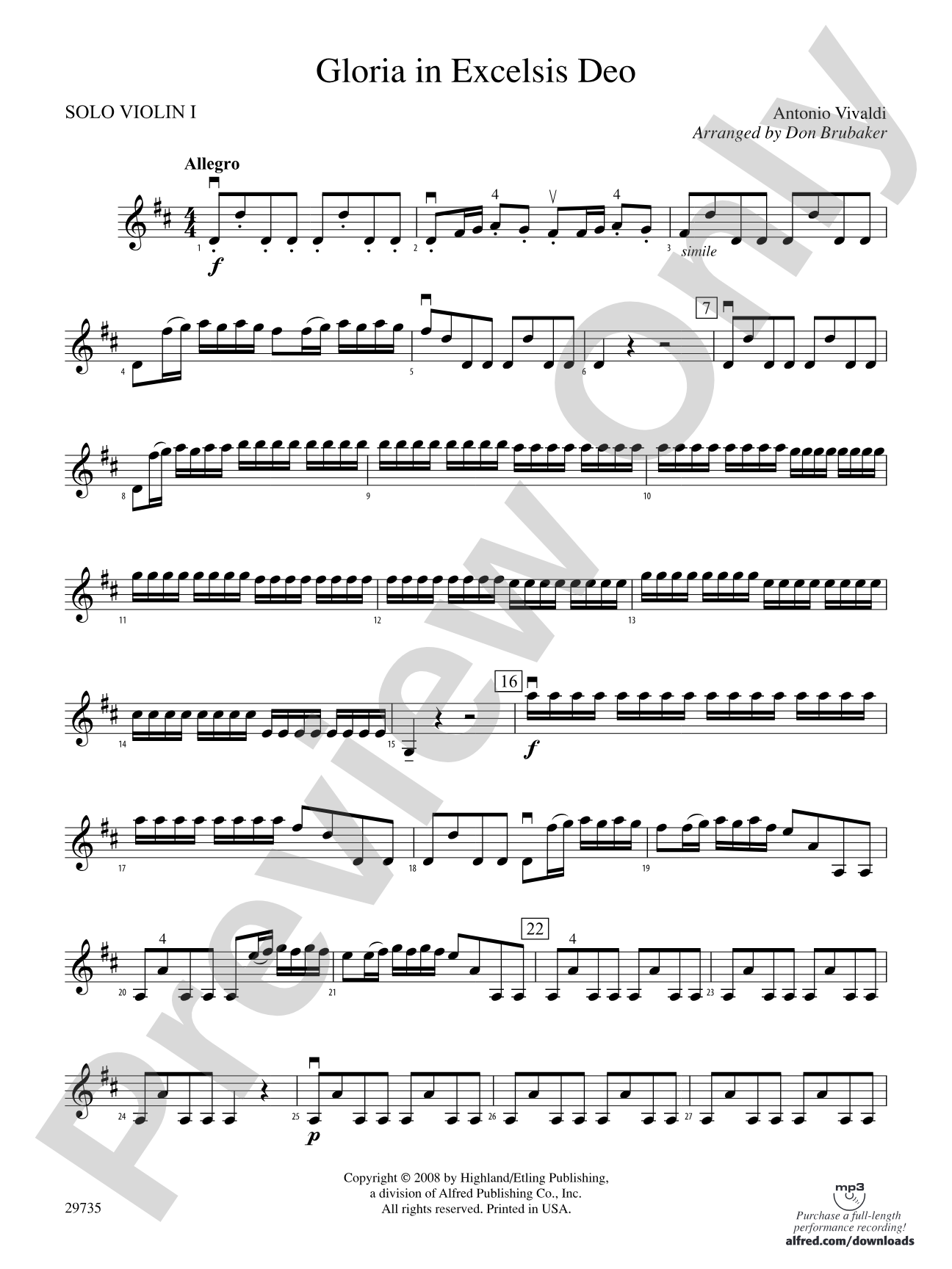 Gloria In Excelsis Deo: Solo 1st Violin