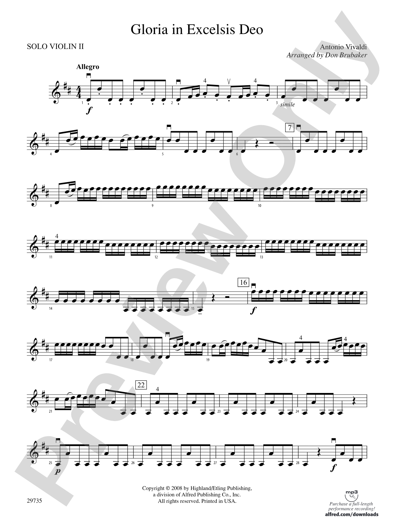 Gloria In Excelsis Deo: Solo 2nd Violin