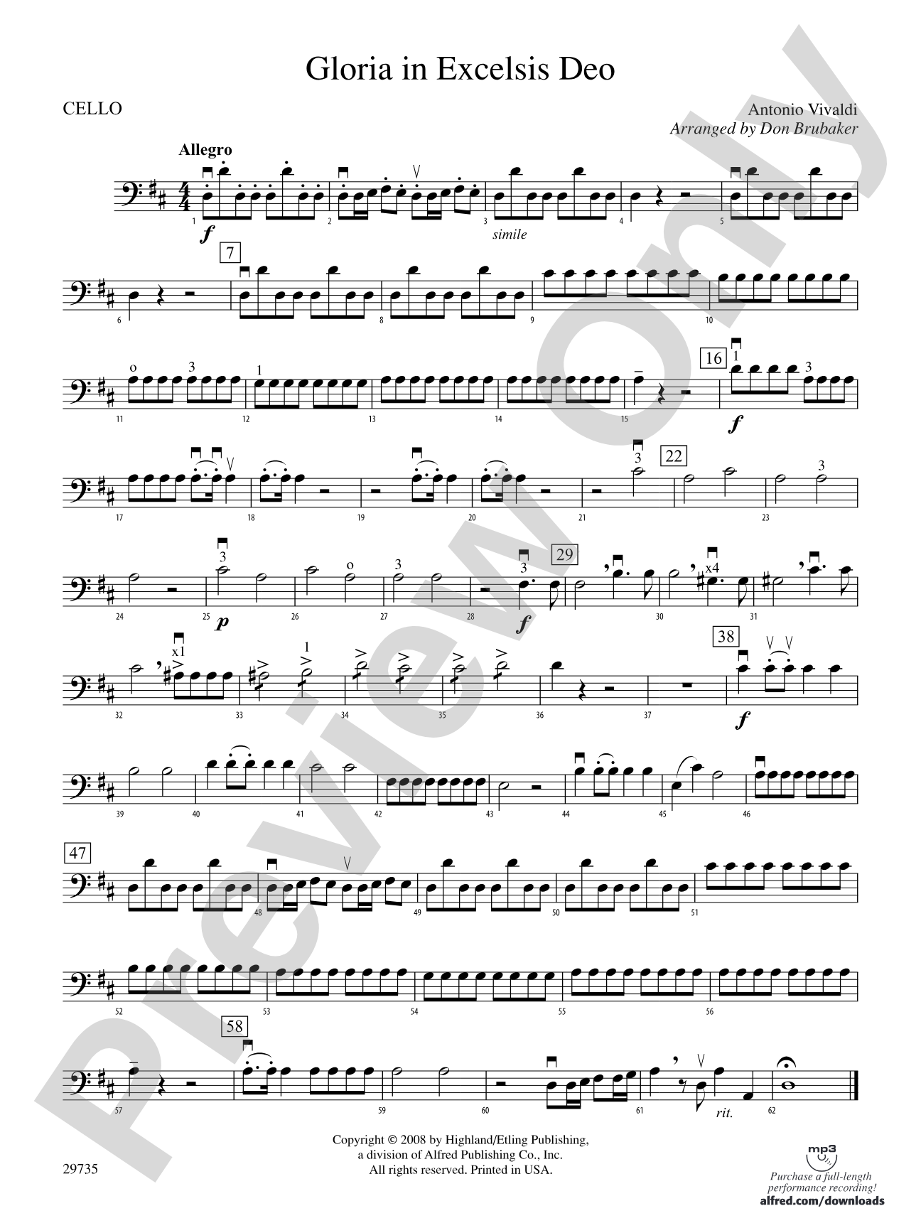 Gloria In Excelsis Deo: Cello