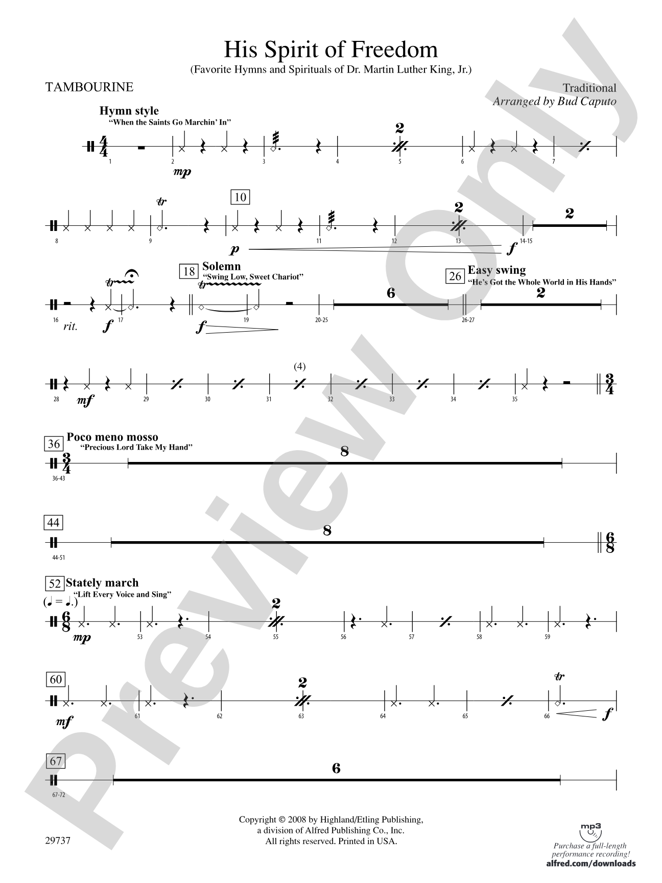 His Spirit of Freedom (Favorite Hymns and Spirituals of Dr. Martin Luther King, Jr.): 1st Percussion
