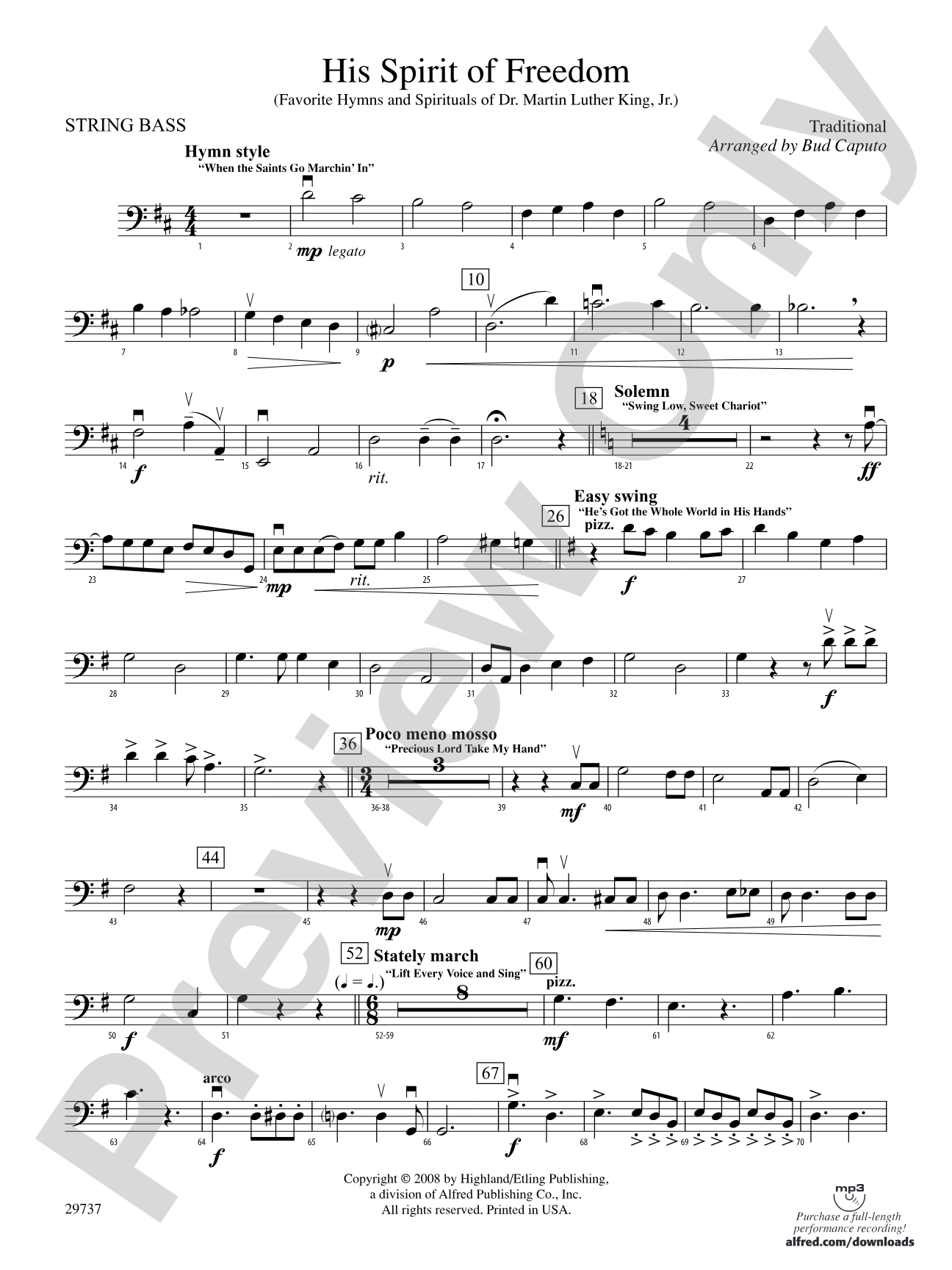 His Spirit of Freedom (Favorite Hymns and Spirituals of Dr. Martin Luther King, Jr.): String Bass