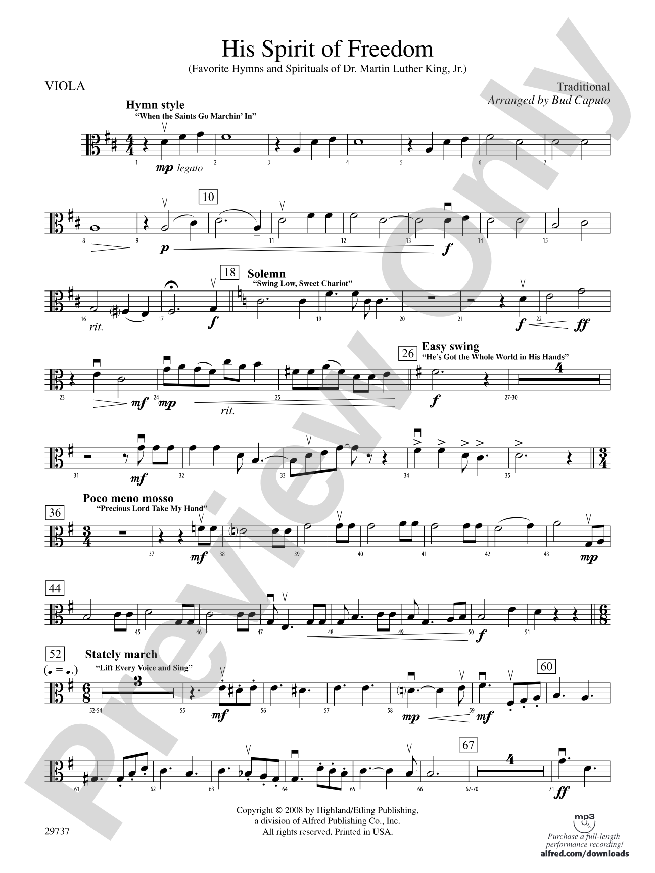 His Spirit of Freedom (Favorite Hymns and Spirituals of Dr. Martin Luther King, Jr.): Viola