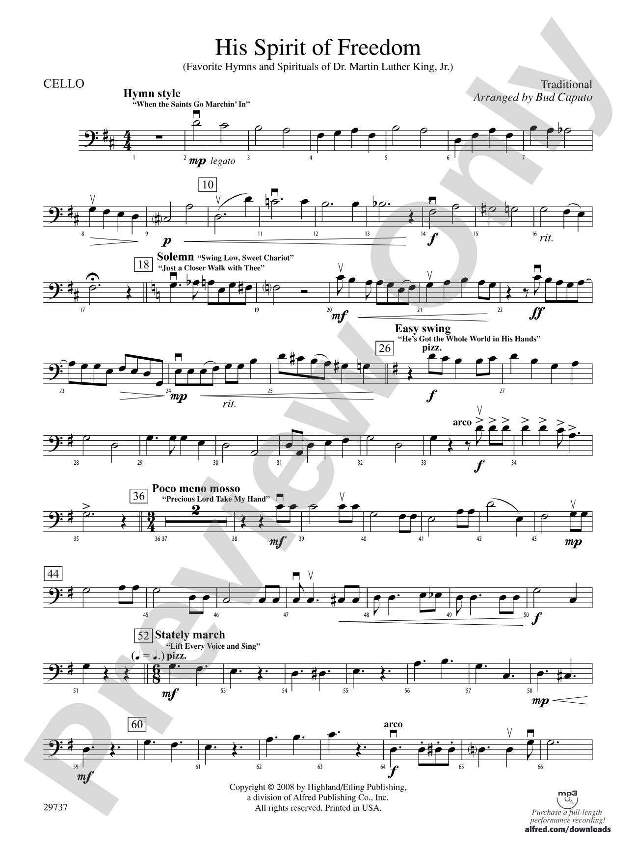 His Spirit of Freedom (Favorite Hymns and Spirituals of Dr. Martin Luther King, Jr.): Cello