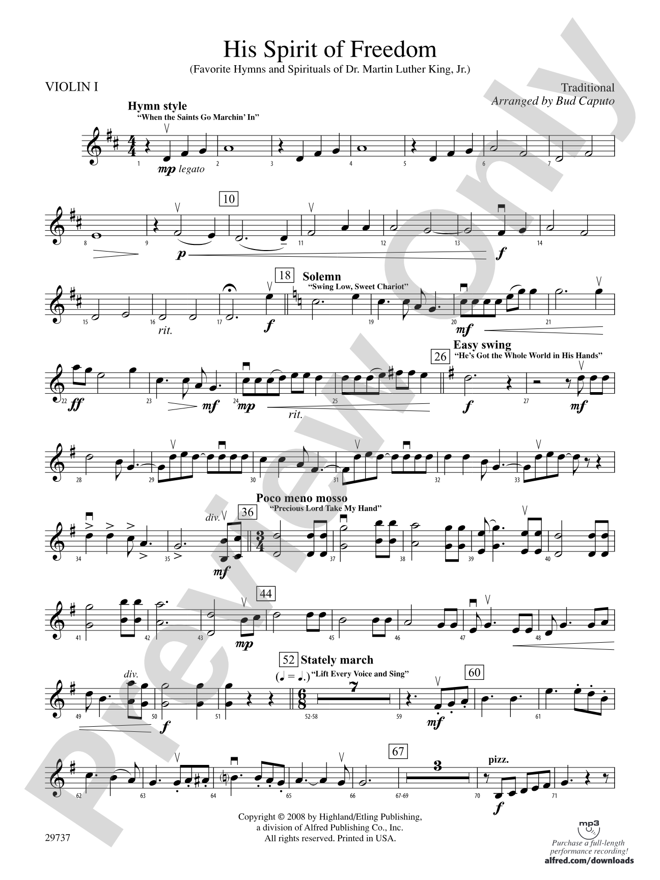 His Spirit of Freedom (Favorite Hymns and Spirituals of Dr. Martin Luther King, Jr.): 1st Violin