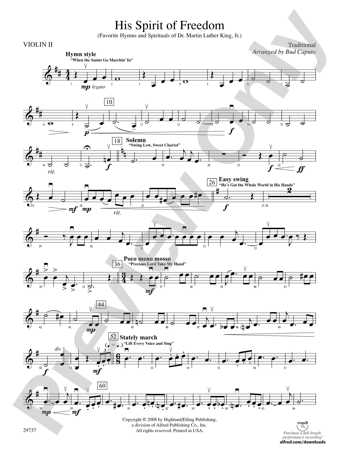 His Spirit of Freedom (Favorite Hymns and Spirituals of Dr. Martin Luther King, Jr.): 2nd Violin