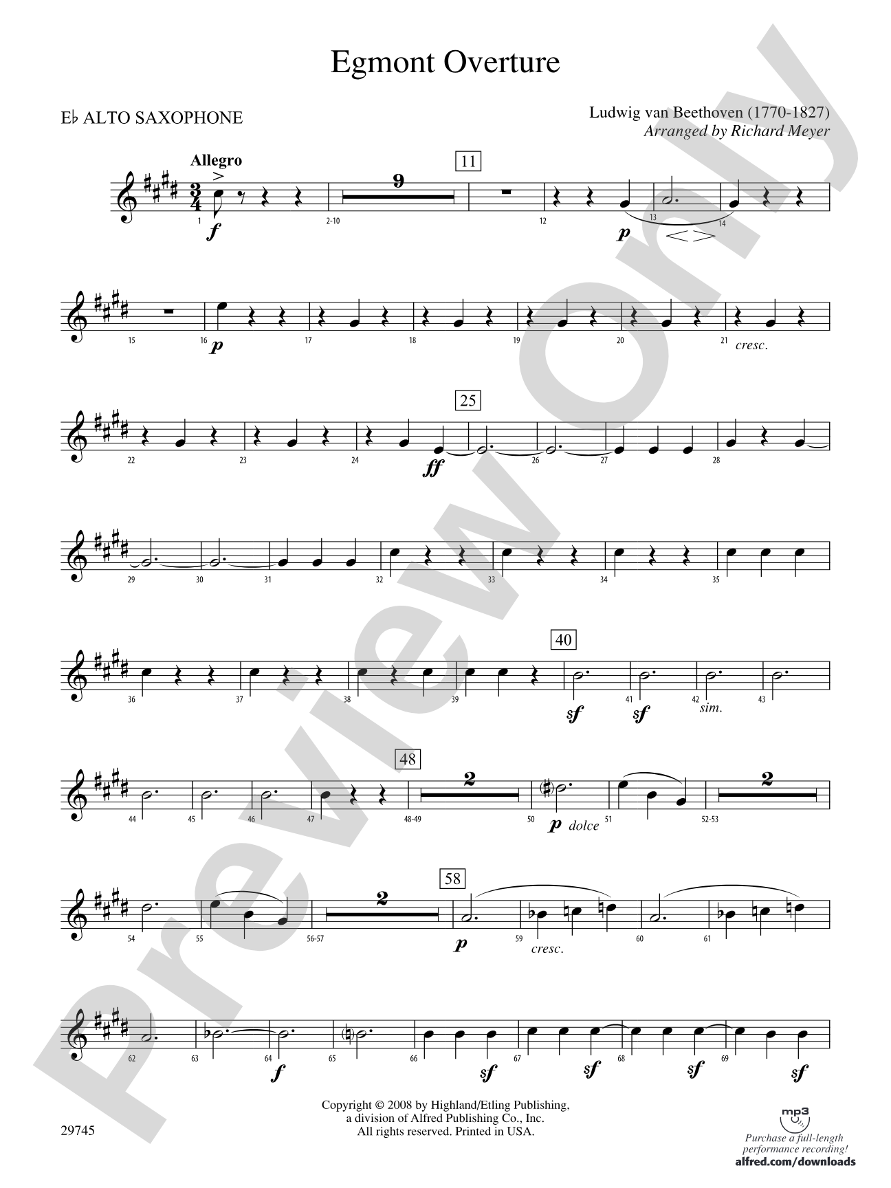 Egmont Overture: E-flat Alto Saxophone