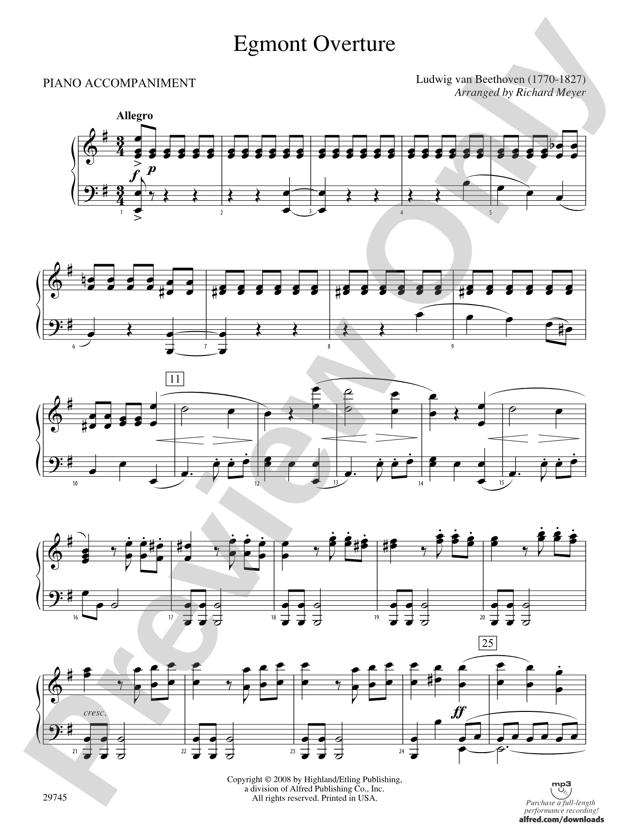 Egmont Overture: Piano Accompaniment