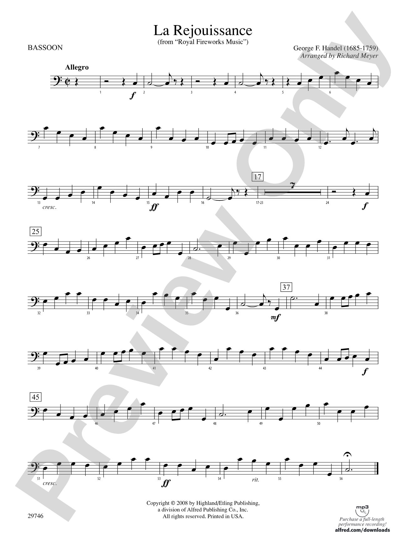 La Rejouissance (from Royal Fireworks Music): Bassoon