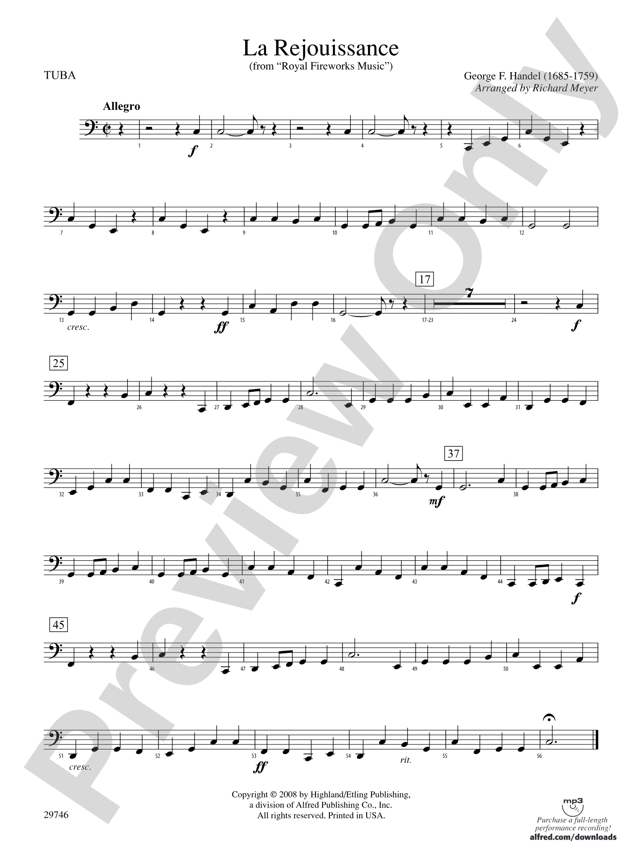 La Rejouissance (from Royal Fireworks Music): Tuba