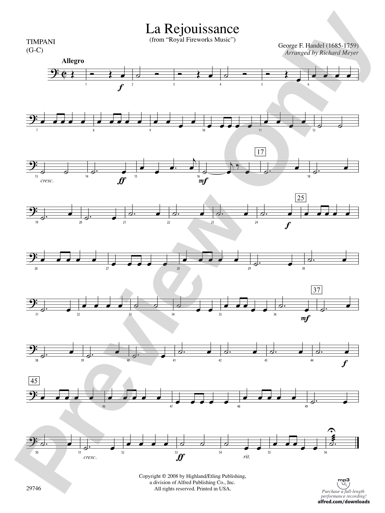 La Rejouissance (from Royal Fireworks Music): Timpani