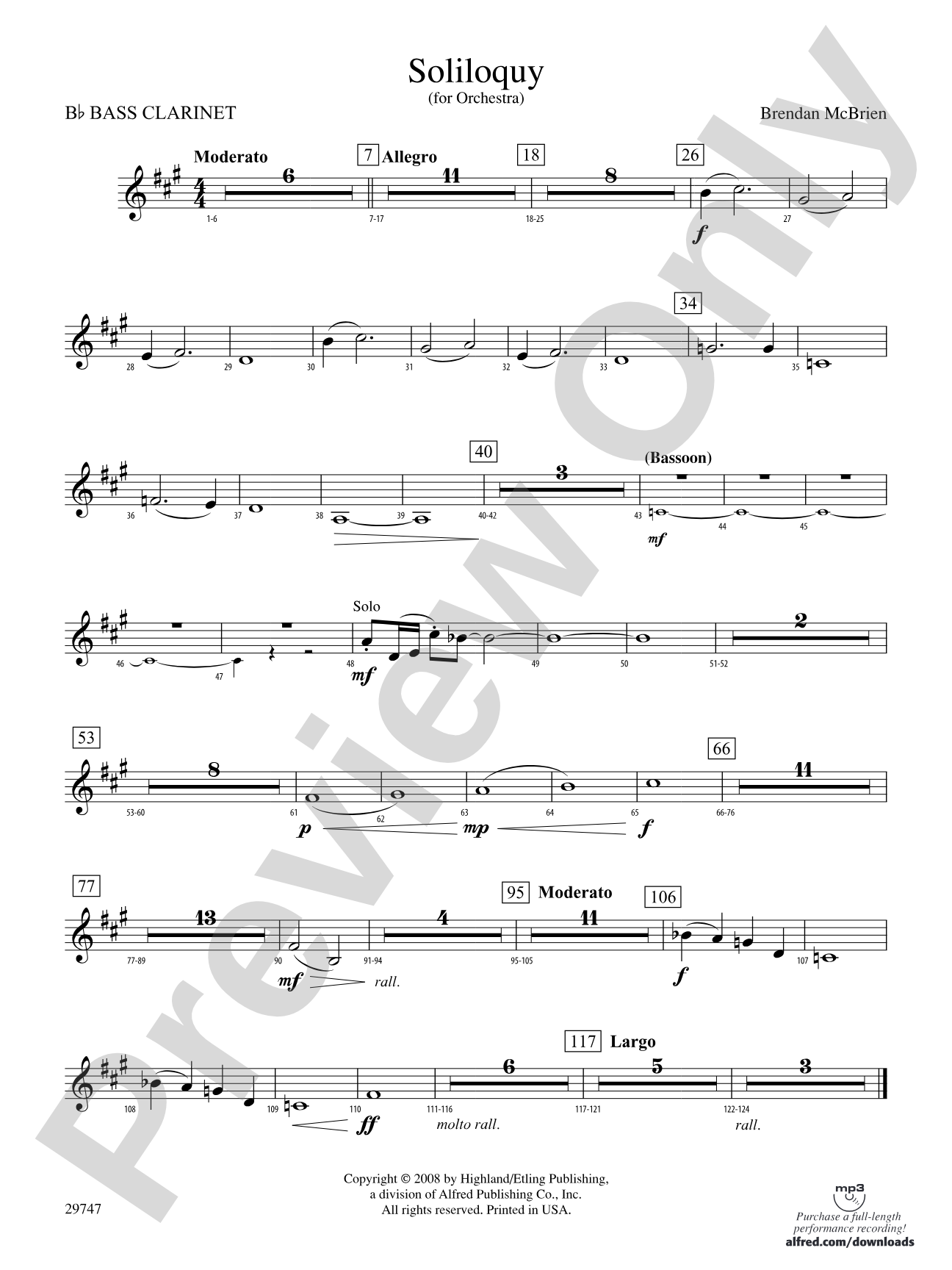 Soliloquy for Orchestra: B-flat Bass Clarinet