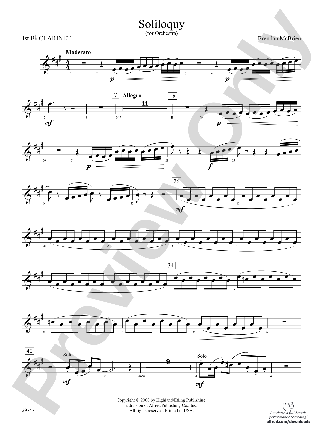Soliloquy for Orchestra: 1st B-flat Clarinet