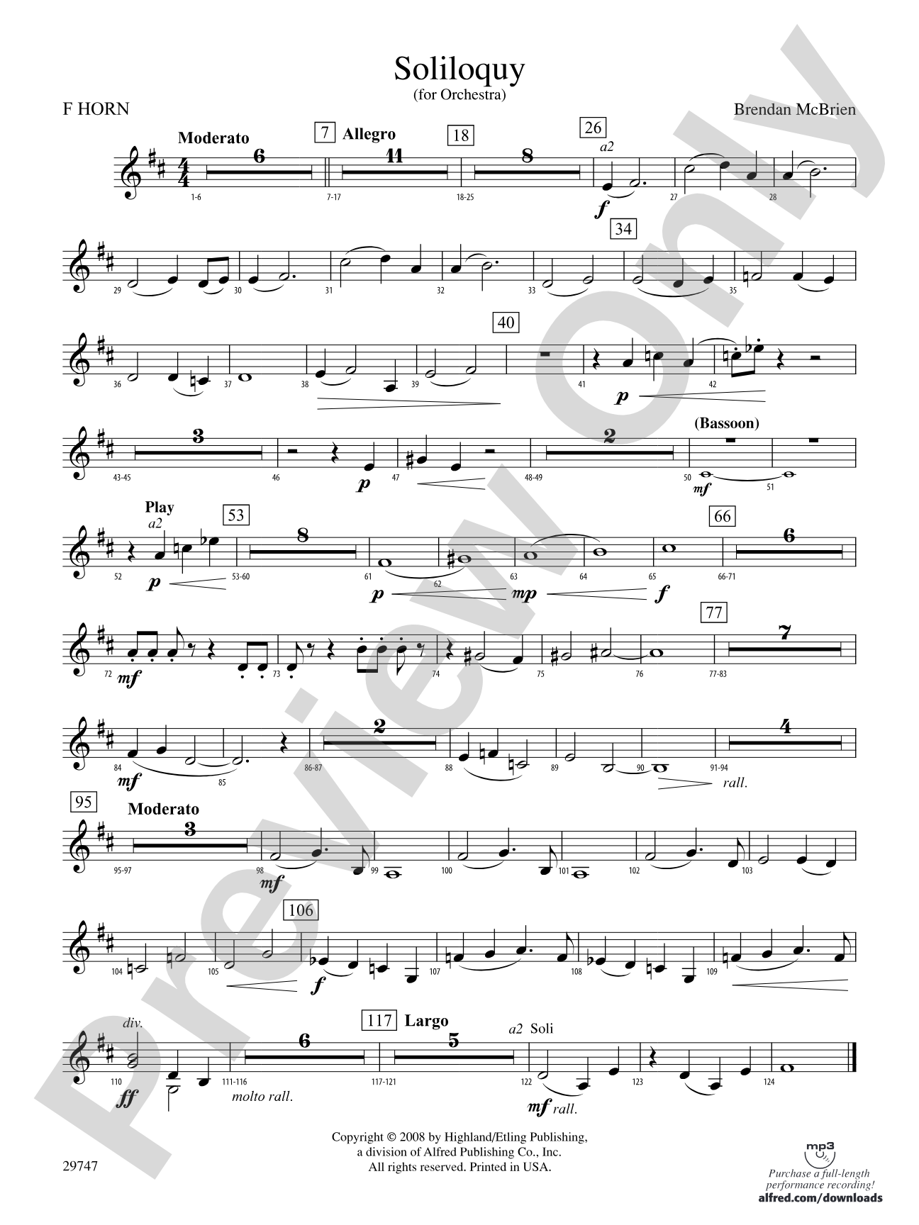 Soliloquy for Orchestra: 1st F Horn