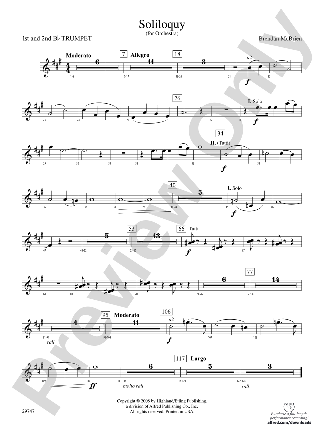 Soliloquy for Orchestra: 1st & 2nd B-flat Trumpets