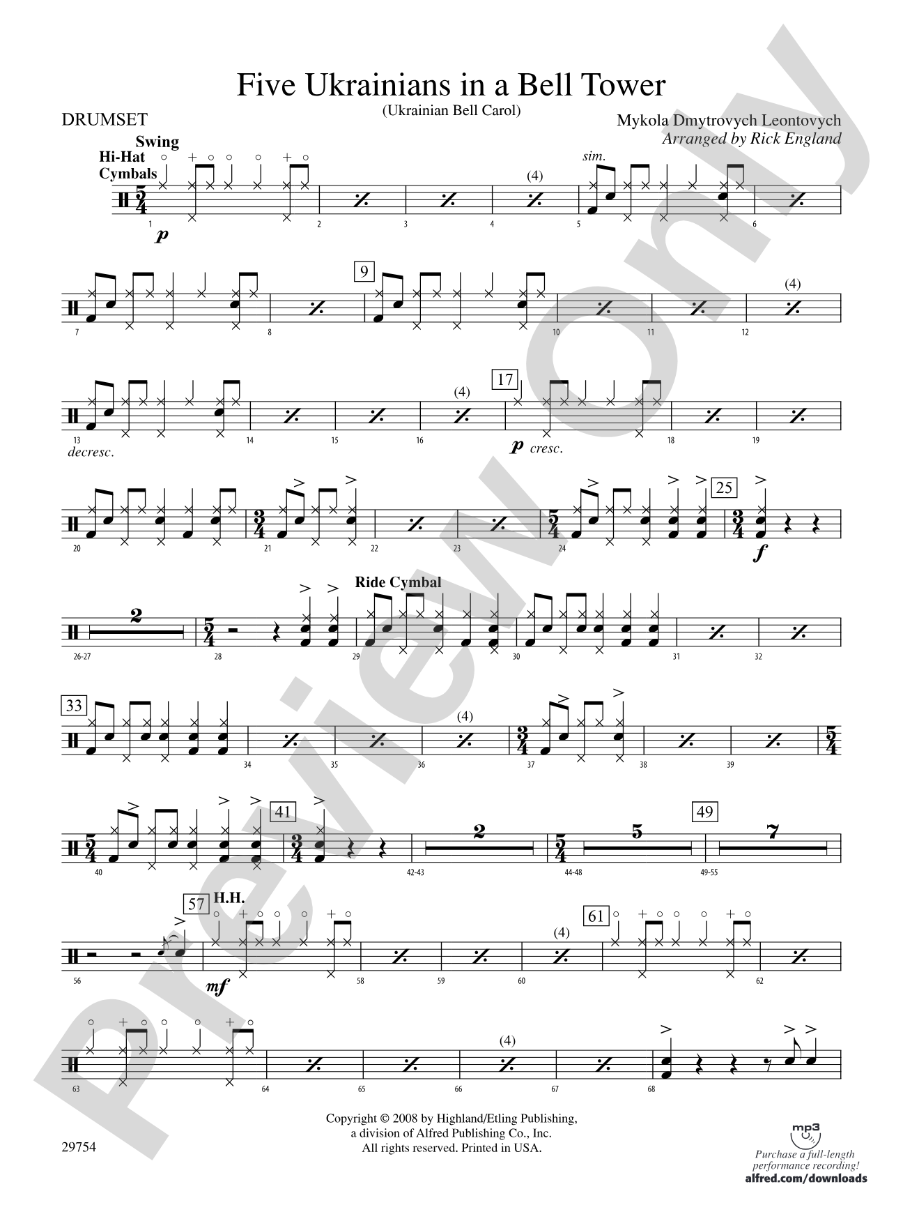 Five Ukrainians in a Bell Tower (Ukrainian Bell Carol): Drums