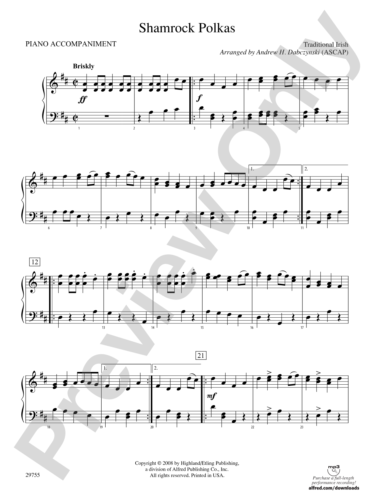 Shamrock Polkas: Piano Accompaniment