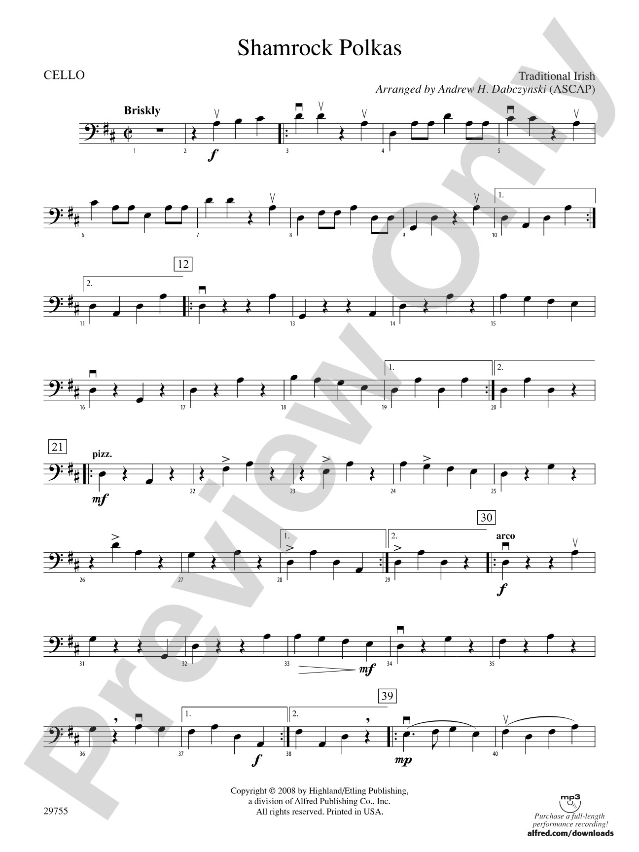 Shamrock Polkas: Cello