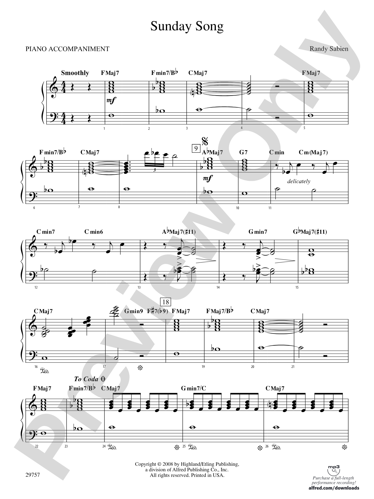 Sunday Song: Piano Accompaniment