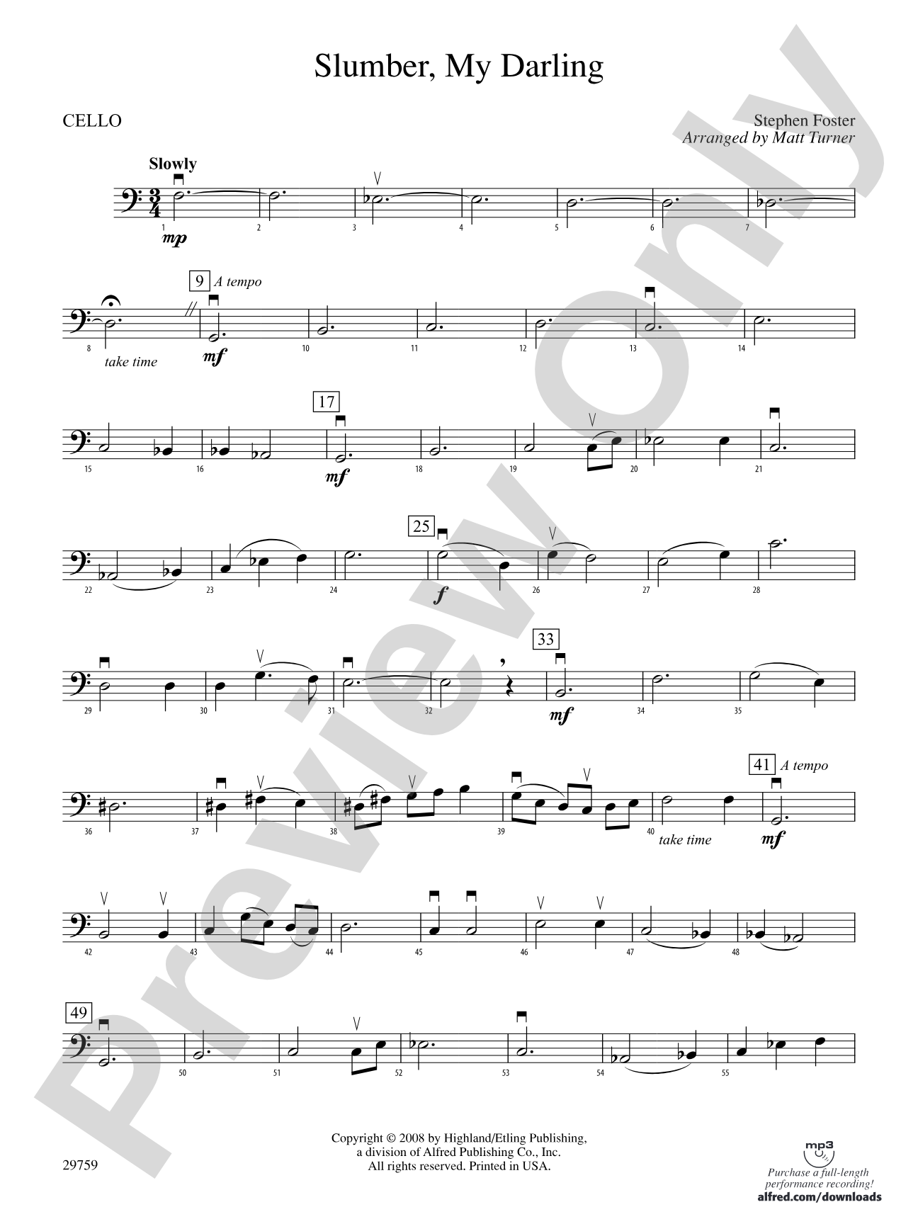 Slumber, My Darling: Cello