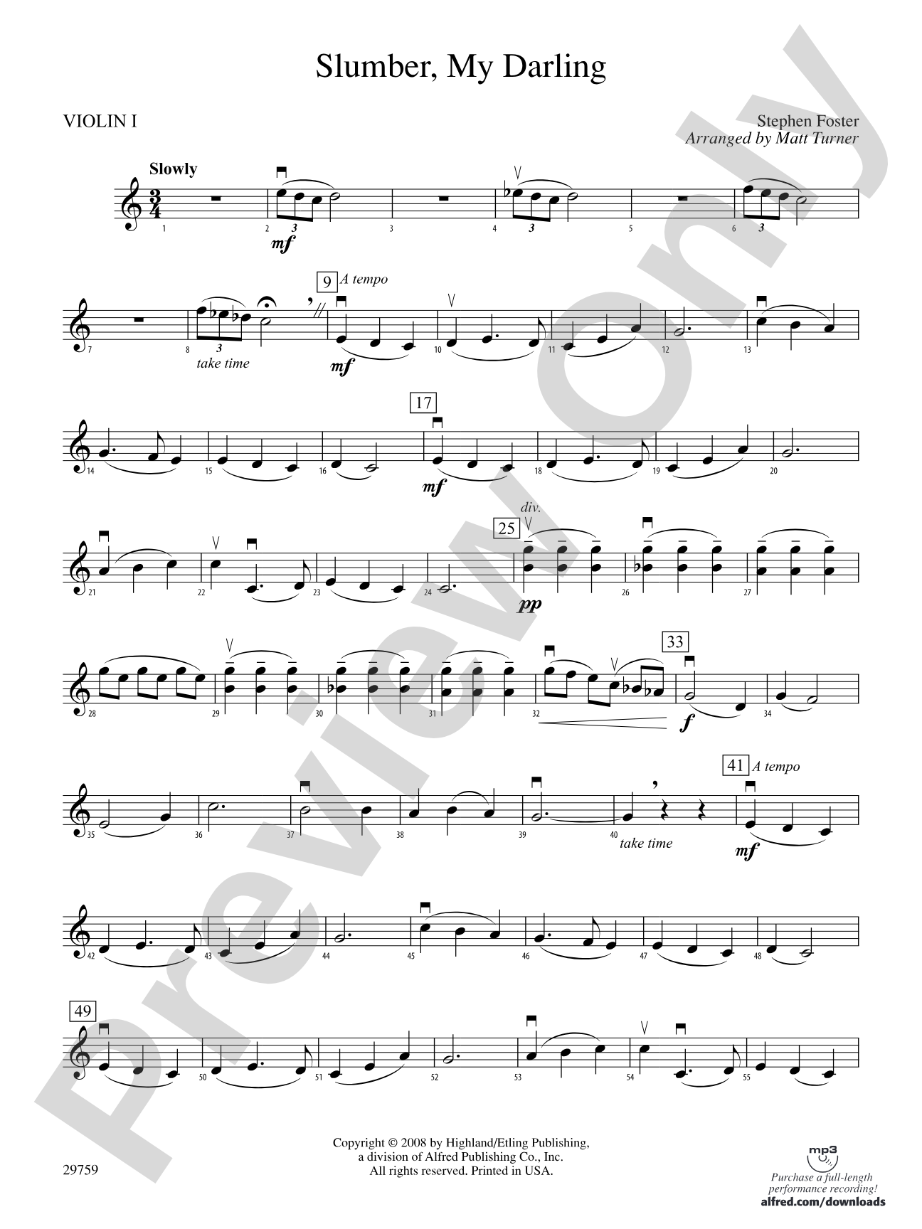 Slumber, My Darling: 1st Violin
