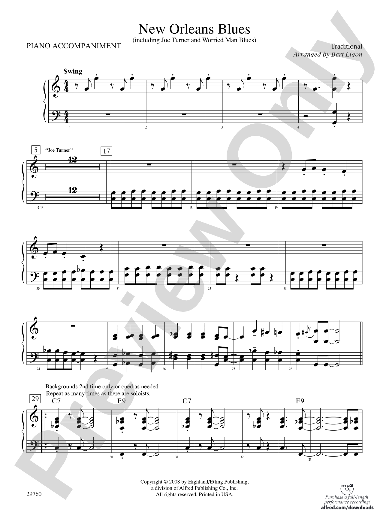New Orleans Blues: Piano Accompaniment