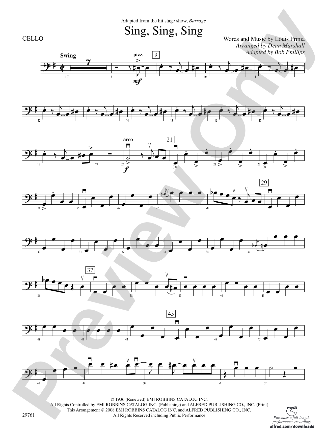 Sing, Sing, Sing (adapted from the stage show Barrage): Cello